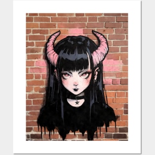 Kawaii Aesthetic  Satanic Anime Goth Girl Graffiti Art Style Posters and Art